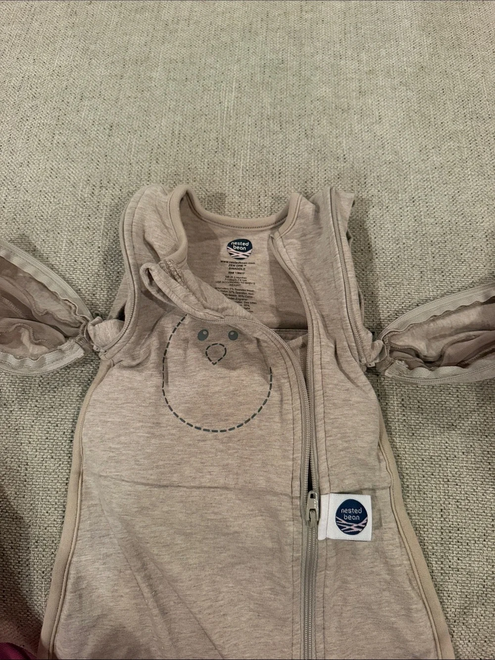 Nested Bean Neutral Beige Zen One Swaddle Sleep Sack with Chick Motif